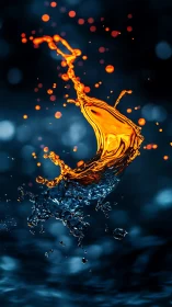 Orange liquid splash curves sharply above blue liquid