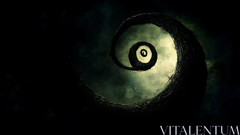 Brooding spiral eye curls open in moonlit charcoal dusk.