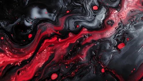 Bold red and black fluid abstract paint texture design.
