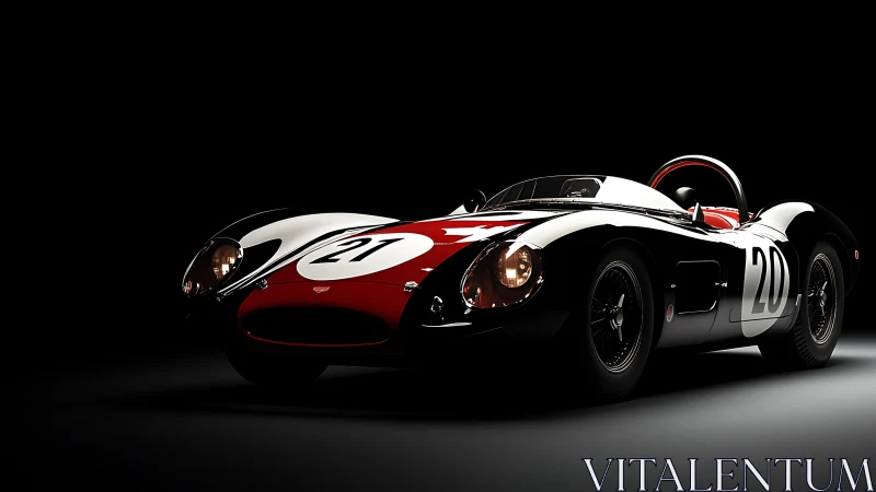 3D studio render of vintage endurance racing roadster profile.