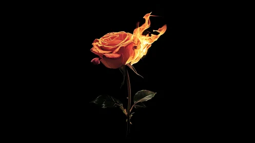 Burning Rose Against Darkness: Fiery Flower in Digital Illustration.