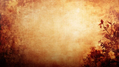 Vintage floral grunge background with textured golden vignette.