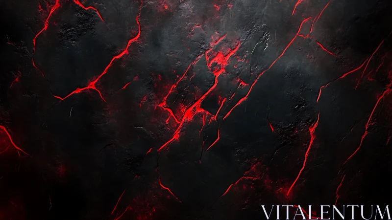 Cracked volcanic surface glows with deep molten red veins