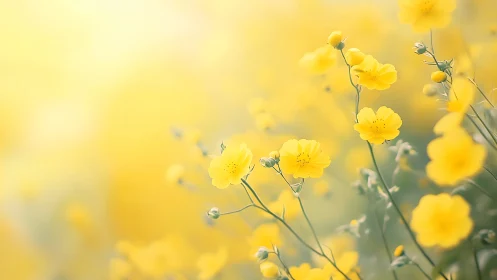 Yellow Buttercup Field in Soft Focus Light.