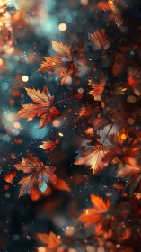 Glowing autumn leaves drift softly through a dreamy twilight