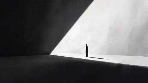 Solitary figure cuts silhouette in stark geometric light