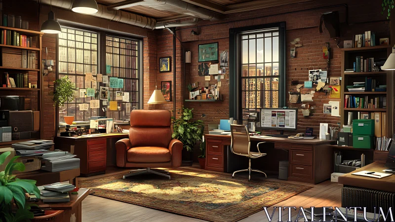 Sunlit detective loft hums with clues, cables, and quiet genius