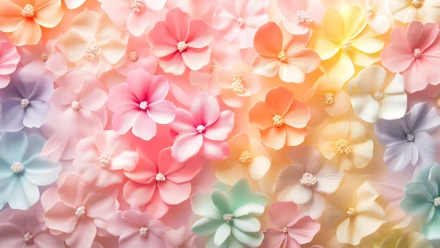 Sugared pastel blossoms drift across a dreamy floral haze.