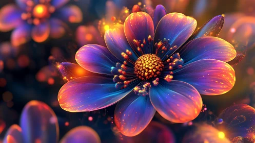 Luminescent Flower with Glowing Petals in Dreamlike Atmosphere