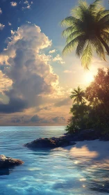 Tropical Coastal Landscape with Cumulus Cloud Formation and Backlighting