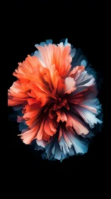 Digital bloom abstraction with vivid coral and cyan petals.