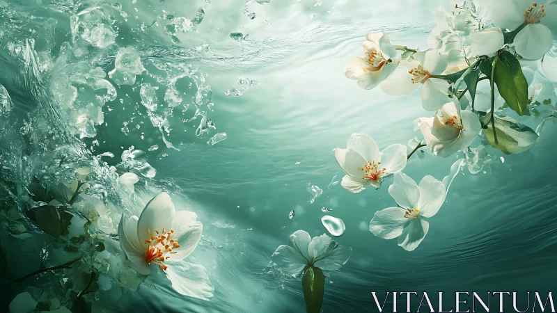 Submerged White Orchids in Turquoise Water.