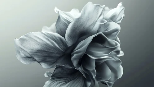 Delicate petals dance in ethereal grayscale composition.