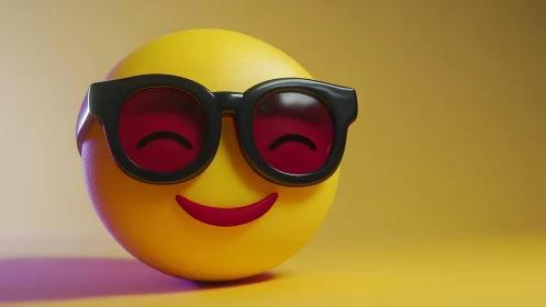 Cool smiley face emoji with sunglasses on yellow gradient background.