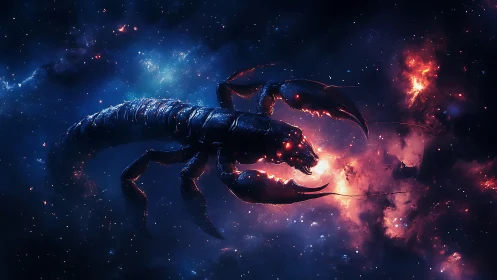 Celestial scorpion drifts through nebula-bloomed starlight.