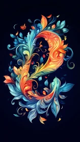 Floral energy vortex forms a luminous abstract numeral two