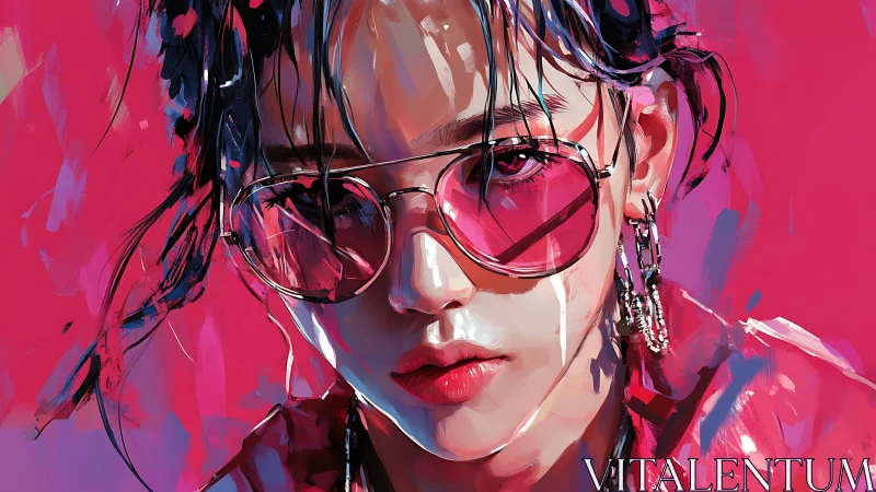 Neon-lit portrait frames cool gaze behind reflective shades