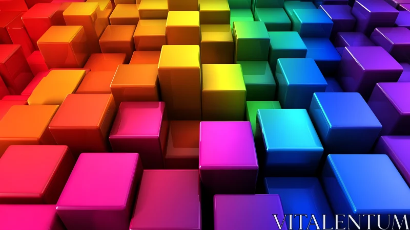Glossy multicolored cubes arranged in dense 3D grid layout.