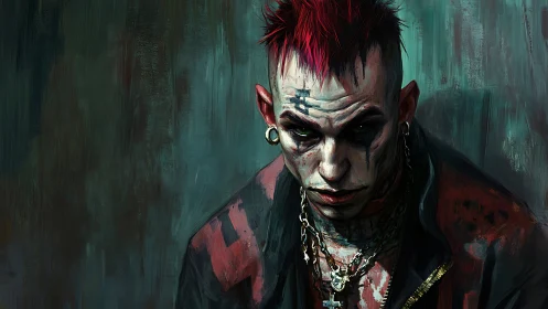 Cyberpunk punk portrait with chiaroscuro brushwork focus.