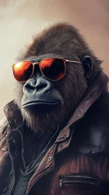 Cool gorilla in sunglasses poses with cinematic swagger