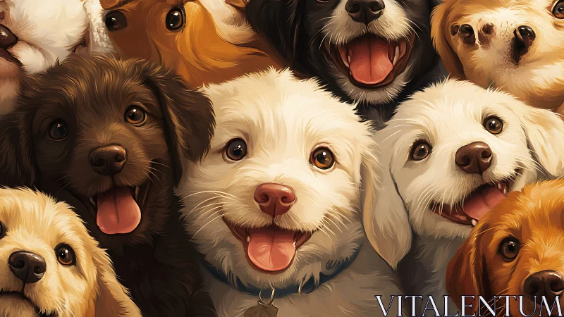 Playful puppy portrait cluster with warm golden light.