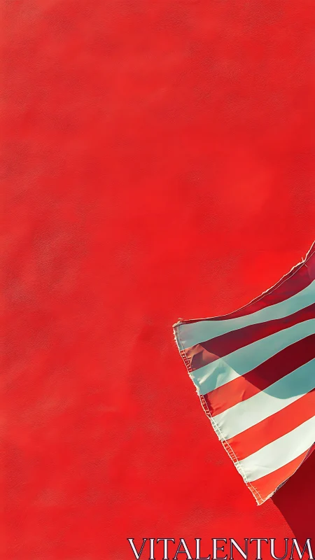 Bright striped umbrella corner adds playful color to red scene