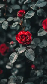 Deep Red Rose Specimens Exhibiting Layered Petal Architecture with Selective Focus