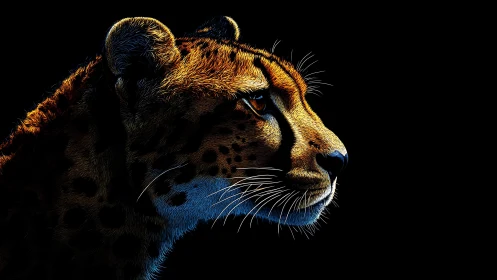 Portrait of Lion with Dichromatic Stylization and High-Contrast Rendering