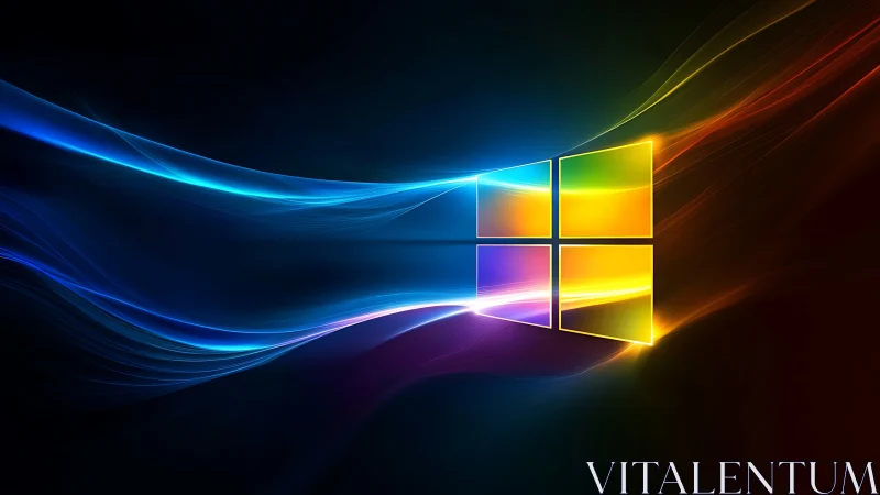 Windows-style glowing logo with flowing neon light trails.