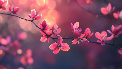 Pink Flowering Branch with Blurred Background Bokeh