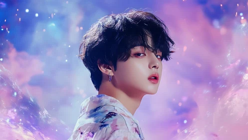 Ethereal portrait of youth in iridescent nebula glow.