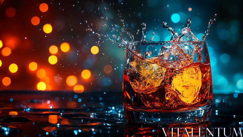 Liquid Alchemy: Amber Splash Crowned in Neon Brilliance.