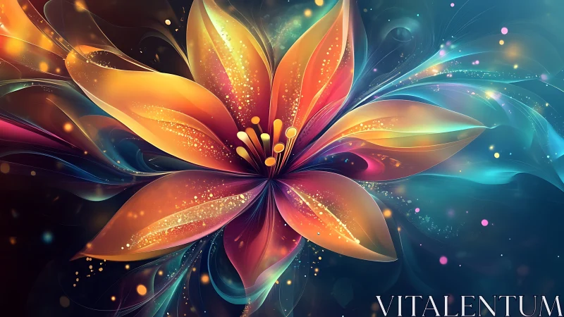 Digital flower render shows layered petals and radial glow