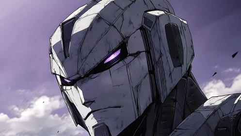 Anime cel-shaded mecha portrait with angular armored head design.