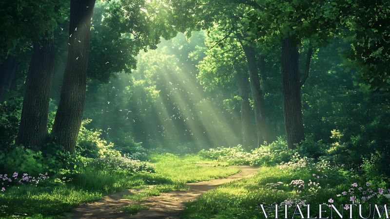 Sunlit Forest Path Where Wonder Awaits.