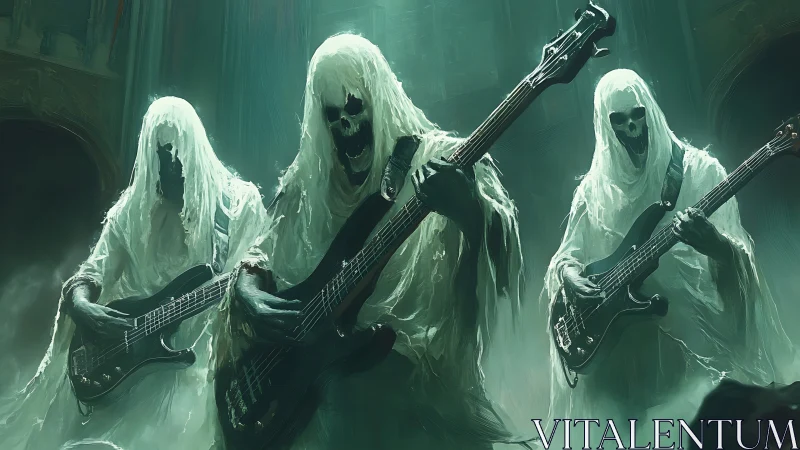 Ghostly bass trio performs spectral concert in green fog