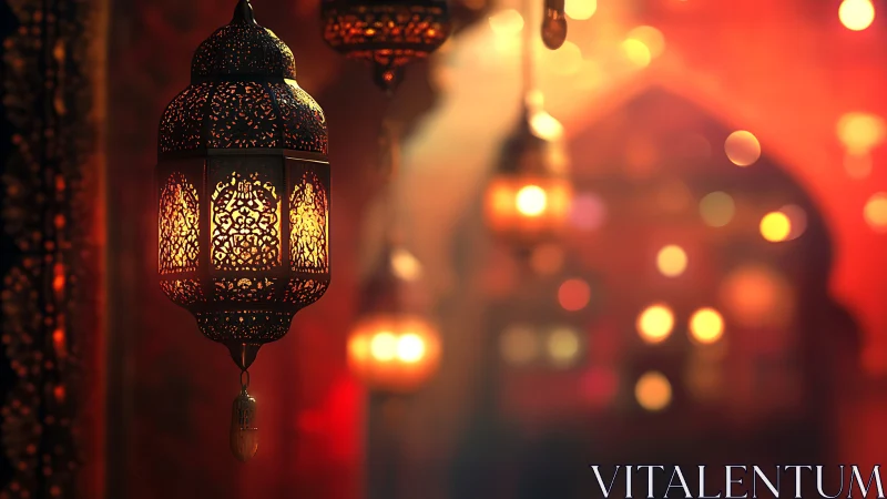 Golden lantern glow in a dreamy evening bazaar scene.