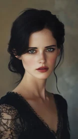 Digital portrait depicts woman in lace garment facing camera