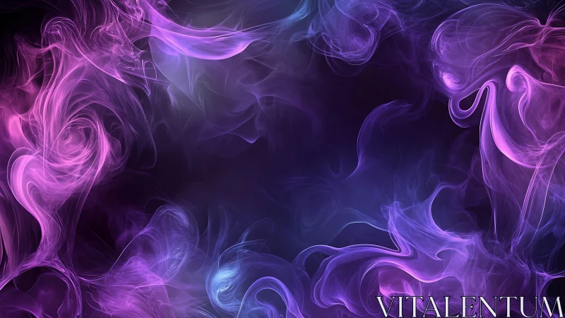 Purple and blue swirling smoke on dark abstract background.