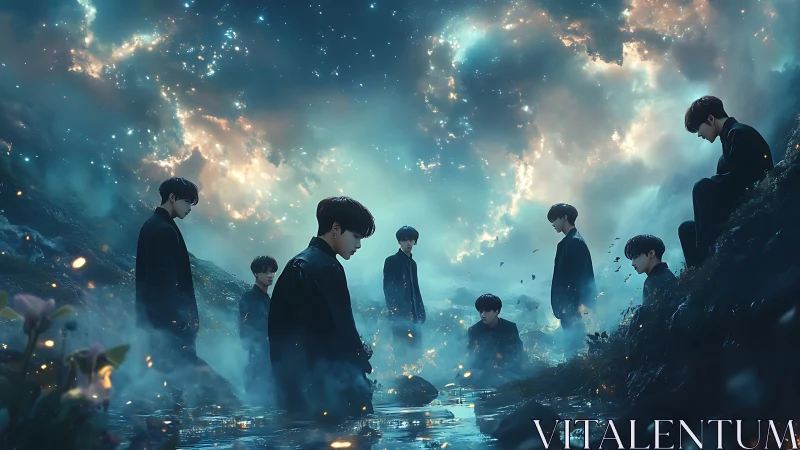 Midnight reflections in a star-swept dream valley.