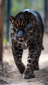 Jaguar Portrait in Motion. Powerful Feline Predator Advancing Through Shadow.
