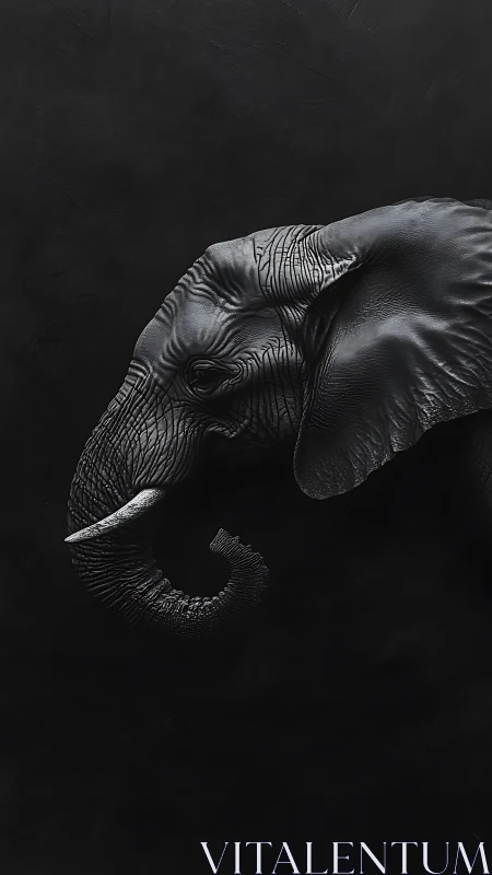 Elephant profile emerges from shadow in sculptural black