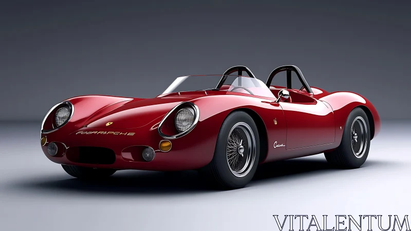 Sleek red vintage roadster glows under studio lighting drama
