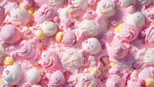 Pastel ice cream swirls melt into dreamy pink textures.