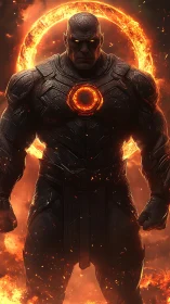 Molten-armored titan rendered with emissive core and halo ring