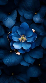 Luminous Blue Petals with Golden Center Detail.