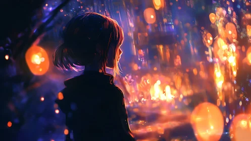 Quiet silhouette pauses in a city of glowing neon lights