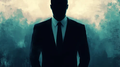 Midnight suit phantom emerging from teal stormlight.