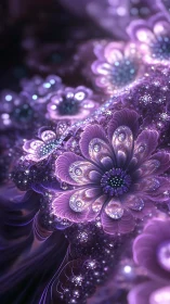 Fractal floral formation in layered purple digital field.