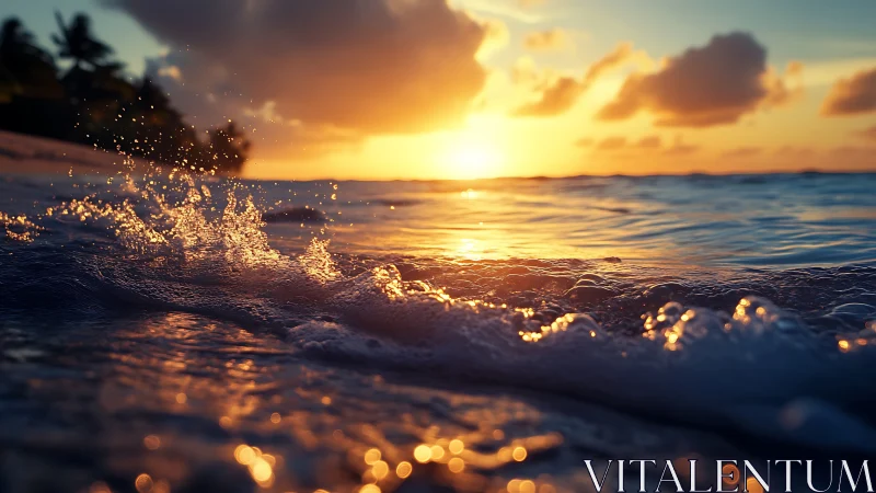 Sunlit surf whispers along a glowing tropical shoreline.